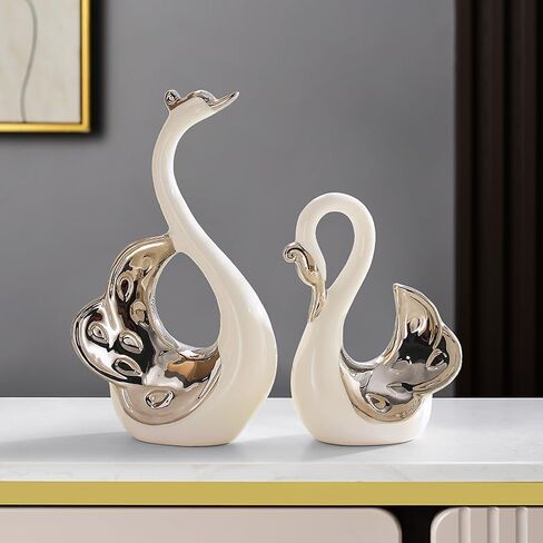 ELEGANTZ Swan Art Ceramic Statues – 2-Pcs Modern Shelf Decorations – Centerpiece Table Decorations for Living Room, Coffee Table, Office – Elegant Home Decorations – Ornaments for Home Decor in Kuwait