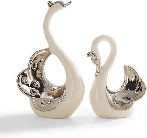 ELEGANTZ Swan Art Ceramic Statues – 2-Pcs Modern Shelf Decorations – Centerpiece Table Decorations for Living Room, Coffee Table, Office – Elegant Home Decorations – Ornaments for Home Decor in Kuwait