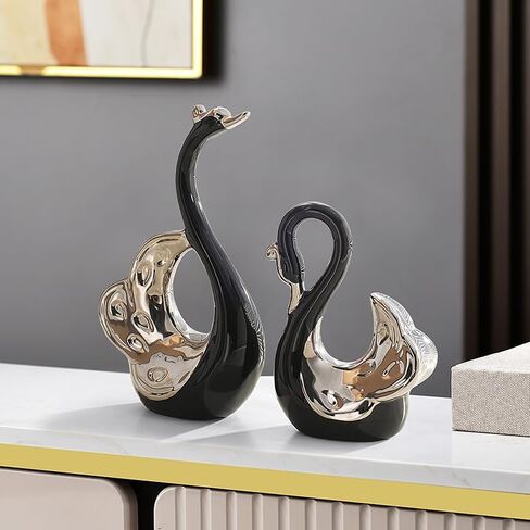 ELEGANTZ Swan Art Ceramic Statues – 2-Pcs Modern Shelf Decorations – Centerpiece Table Decorations for Living Room, Coffee Table, Office – Elegant Home Decorations – Ornaments for Home Decor in Kuwait