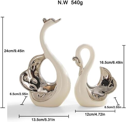 ELEGANTZ Swan Art Ceramic Statues – 2-Pcs Modern Shelf Decorations – Centerpiece Table Decorations for Living Room, Coffee Table, Office – Elegant Home Decorations – Ornaments for Home Decor in Kuwait