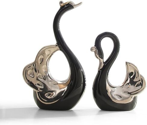 ELEGANTZ Swan Art Ceramic Statues – 2-Pcs Modern Shelf Decorations – Centerpiece Table Decorations for Living Room, Coffee Table, Office – Elegant Home Decorations – Ornaments for Home Decor in Kuwait