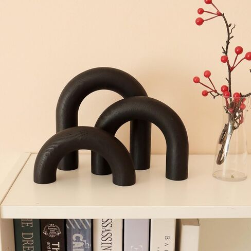 HMASYO 3Pcs Wood Arch Decorative Objects, Coffee Table Decor, Shelf Decor Aesthetic, Neutral Home Decor Accents for Living Room Bedroom, Modern Table Top Bookshelf Decor Boho Office Decor in Kuwait