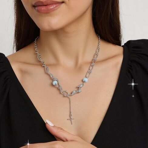 Buyongwant قلادة ضوء النجوم غير النظامية مقسمة مع شرابة اللؤلؤ والمجوهرات طوق سلسلة النساء فتاة 17.71 بوصة in Kuwait