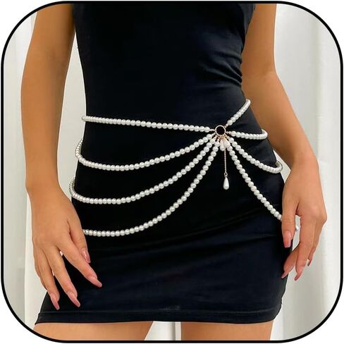 Body Chain Jewelry for Women Layered Pearl Waist Chain Pearl Belt for Formal Dress in Saudi Arabia