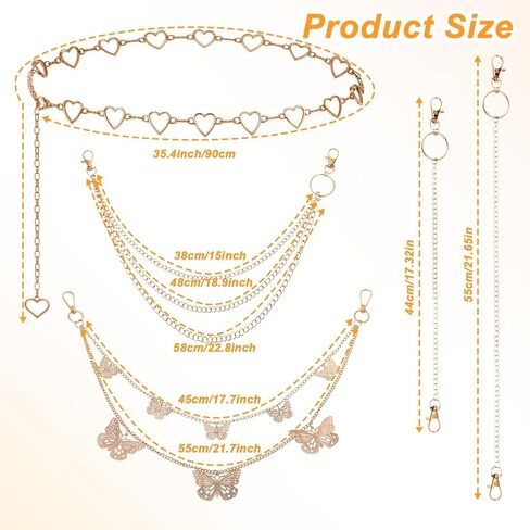 5 Pcs Gold Belt Chain Jeans Pants Chain Goth Multi Layer Chains Pocket Waist Chain Metal Wallet Chain Belly Chain Hip Hop Adjustable Lock Charm for Men Women Dress Skirt in Saudi Arabia