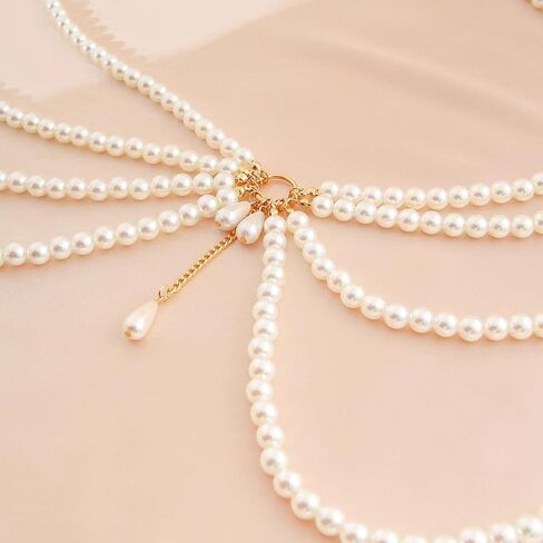 Body Chain Jewelry for Women Layered Pearl Waist Chain Pearl Belt for Formal Dress in Saudi Arabia