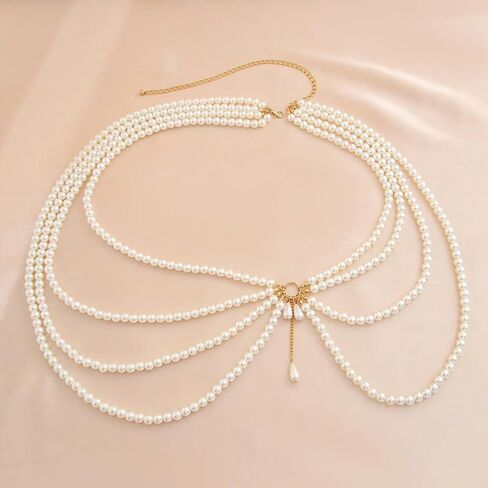 Body Chain Jewelry for Women Layered Pearl Waist Chain Pearl Belt for Formal Dress in Saudi Arabia