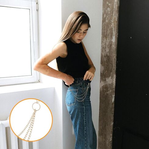 5 Pcs Gold Belt Chain Jeans Pants Chain Goth Multi Layer Chains Pocket Waist Chain Metal Wallet Chain Belly Chain Hip Hop Adjustable Lock Charm for Men Women Dress Skirt in Saudi Arabia