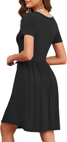 Women's 2025 Summer Short Sleeve Dresses Casual Loose Fit Swing T Shirt Dress V Neck Sundress with Pockets in Kuwait