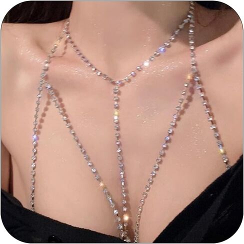 Rhinestone Body Chains for Women, Sexy Layered Belly Waist Chain Bikini Bra Chain, Summer Beach Rhinestone Body Jewelry in Kuwait