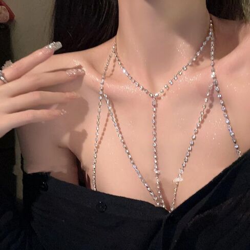 Rhinestone Body Chains for Women, Sexy Layered Belly Waist Chain Bikini Bra Chain, Summer Beach Rhinestone Body Jewelry in Kuwait