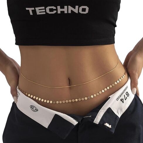 Summer Beach Multi-layer Waist Chain Simple Sequin Waist Body Chain Bikini Metal Thin Belly Chain Belt Sexy Crystal Body Jewelry for Women in Saudi Arabia