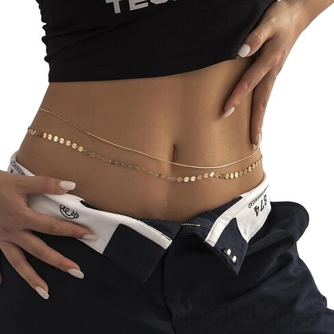 Summer Beach Multi-layer Waist Chain Simple Sequin Waist Body Chain Bikini Metal Thin Belly Chain Belt Sexy Crystal Body Jewelry for Women in Saudi Arabia