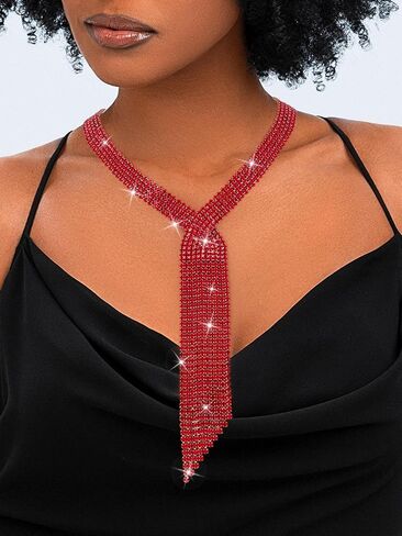Sethexy Rhinestone Tassel Necklace Glitter Y Necklaces Simple Tie Necklace Sparkly Crystals Tennis Chain Necklaces Party Nightclub Wedding Jewelry for Women in Kuwait