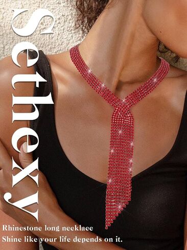 Sethexy Rhinestone Tassel Necklace Glitter Y Necklaces Simple Tie Necklace Sparkly Crystals Tennis Chain Necklaces Party Nightclub Wedding Jewelry for Women in Kuwait