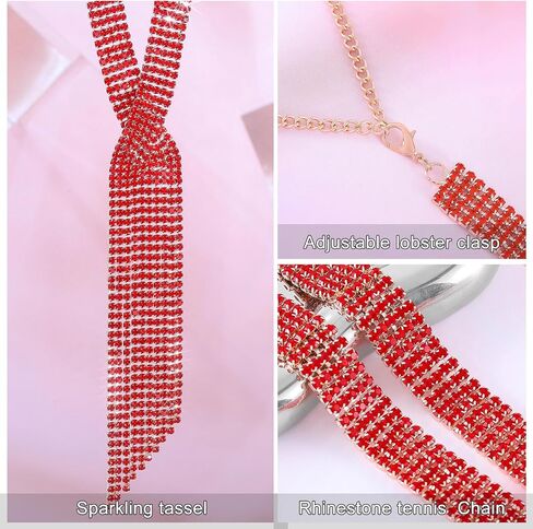 Sethexy Rhinestone Tassel Necklace Glitter Y Necklaces Simple Tie Necklace Sparkly Crystals Tennis Chain Necklaces Party Nightclub Wedding Jewelry for Women in Kuwait