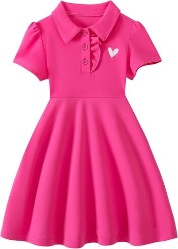 Hilinker Toddler Girls Frank Shulle Sleeve Pulo Dress Dress Pritt Heart Print Uniform Dresses in Kuwait