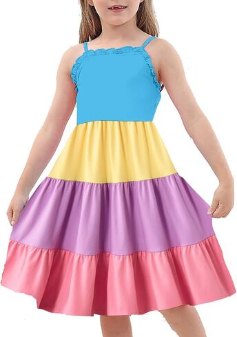 Vieille Girls Dress Kids Summer Sundress Sundress Patchwork Spaghetti Fresses 3-7 Years in Kuwait