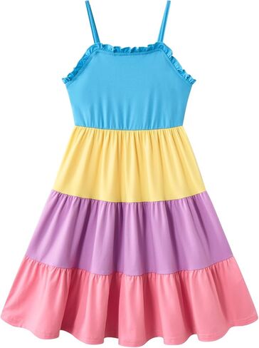 Vieille Girls Dress Kids Summer Sundress Sundress Patchwork Spaghetti Fresses 3-7 Years in Kuwait