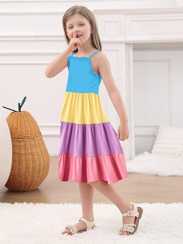 Vieille Girls Dress Kids Summer Sundress Sundress Patchwork Spaghetti Fresses 3-7 Years in Kuwait