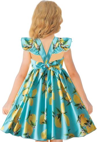 nnjxd floral girl print bress drumevles sleeve tie back summer sundress devidler kids clothers in Kuwait