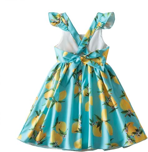 nnjxd floral girl print bress drumevles sleeve tie back summer sundress devidler kids clothers in Kuwait