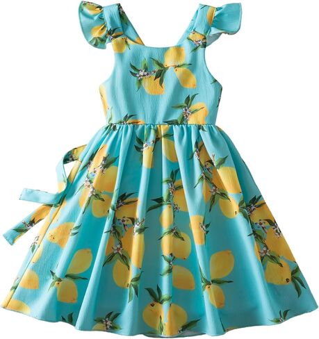 nnjxd floral girl print bress drumevles sleeve tie back summer sundress devidler kids clothers in Kuwait