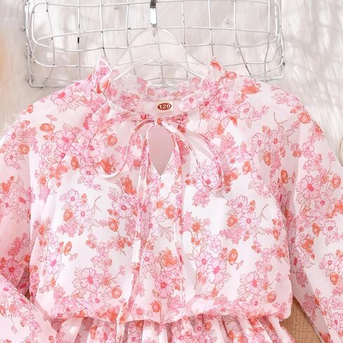 fioukiay Girls Fall Dress Long Lantern Sleeve V-Neck Floral Printed Smocked Waist Maxi Dresses Holiday in Kuwait