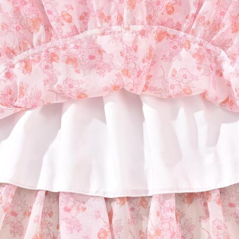fioukiay Girls Fall Dress Long Lantern Sleeve V-Neck Floral Printed Smocked Waist Maxi Dresses Holiday in Kuwait