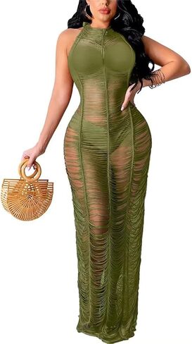 Women Sexy Crochet Swimsuit Cover Up Halter V Neck Backless See Through Long Maxi Dress Summer Beach Bikini Cover Ups in Saudi Arabia