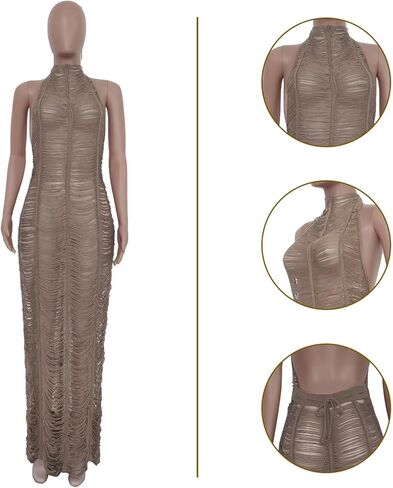 Women Sexy Crochet Swimsuit Cover Up Halter V Neck Backless See Through Long Maxi Dress Summer Beach Bikini Cover Ups in Kuwait