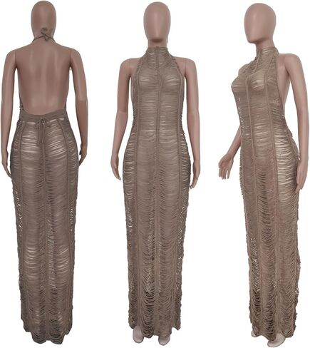 Women Sexy Crochet Swimsuit Cover Up Halter V Neck Backless See Through Long Maxi Dress Summer Beach Bikini Cover Ups in Kuwait