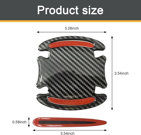 8 PCS Car Door Handle Door Bowl Protector, 3.54" x 3.26" + 0.59" x 3.54" Carbon Fiber Reflective Warning Sticker, Paint Surface Anti-Scratch Flexible Decal, Universal for Cars (Red) in Kuwait