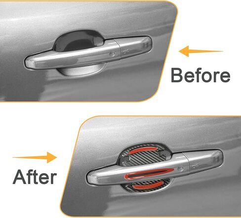 8 PCS Car Door Handle Door Bowl Protector, 3.54" x 3.26" + 0.59" x 3.54" Carbon Fiber Reflective Warning Sticker, Paint Surface Anti-Scratch Flexible Decal, Universal for Cars (Red) in Kuwait