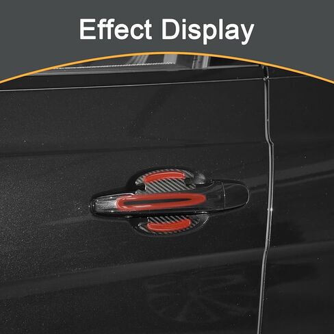 8 PCS Car Door Handle Door Bowl Protector, 3.54" x 3.26" + 0.59" x 3.54" Carbon Fiber Reflective Warning Sticker, Paint Surface Anti-Scratch Flexible Decal, Universal for Cars (Red) in Kuwait