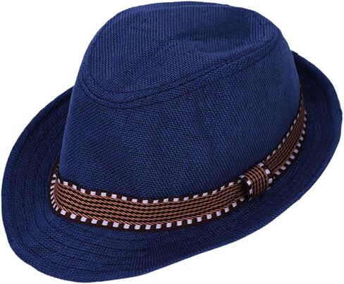 Kid's Short Brim Fedoras Sun Hats Linen Trilby Panama Jazz Beach Hat Summer UPF50+ Vintage 1920s anti-UV Cap مع الفرقة in Kuwait