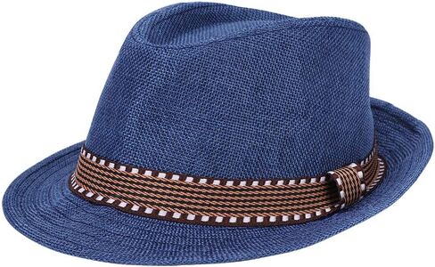 Kid's Short Brim Fedoras Sun Hats Linen Trilby Panama Jazz Beach Hat Summer UPF50+ Vintage 1920s anti-UV Cap مع الفرقة in Kuwait