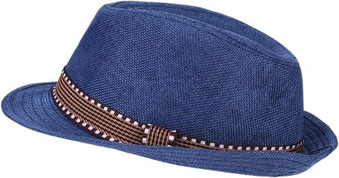 Kid's Short Brim Fedoras Sun Hats Linen Trilby Panama Jazz Beach Hat Summer UPF50+ Vintage 1920s anti-UV Cap مع الفرقة in Kuwait