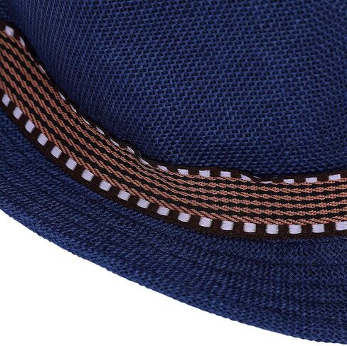 Kid's Short Brim Fedoras Sun Hats Linen Trilby Panama Jazz Beach Hat Summer UPF50+ Vintage 1920s anti-UV Cap مع الفرقة in Kuwait