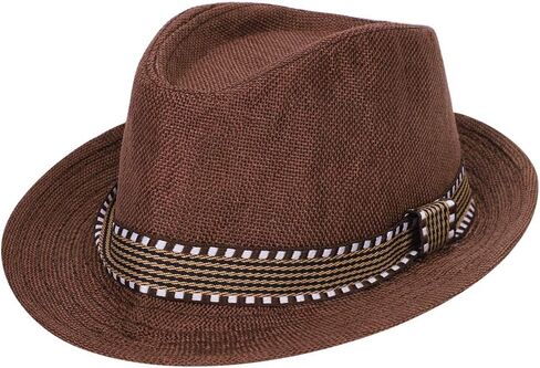 Kid's Short Brim Fedoras Sun Hats Linen Trilby Panama Jazz Beach Hat Summer UPF50+ Vintage 1920s anti-UV Cap مع الفرقة in Kuwait