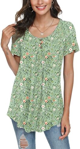 POPYOUNG Summer Womens Tunic Tops Loose Fit dressy Casual Short Sleeve Shirts to wear with Leggings in Saudi Arabia