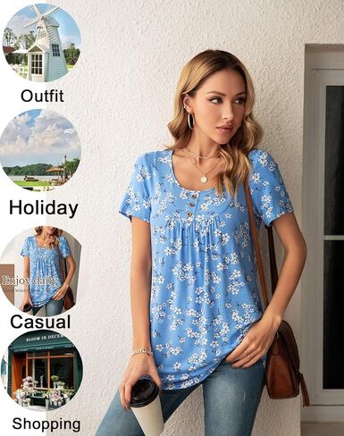 POPYOUNG Summer Womens Tunic Tops Loose Fit dressy Casual Short Sleeve Shirts to wear with Leggings in Saudi Arabia