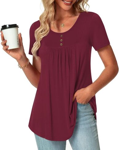 POPYOUNG Summer Womens Tunic Tops Loose Fit dressy Casual Short Sleeve Shirts to wear with Leggings in Saudi Arabia