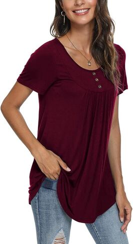POPYOUNG Summer Womens Tunic Tops Loose Fit dressy Casual Short Sleeve Shirts to wear with Leggings in Saudi Arabia