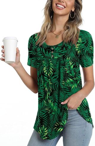 POPYOUNG Summer Womens Tunic Tops Loose Fit dressy Casual Short Sleeve Shirts to wear with Leggings in Kuwait