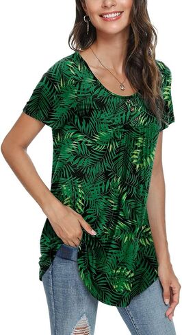 POPYOUNG Summer Womens Tunic Tops Loose Fit dressy Casual Short Sleeve Shirts to wear with Leggings in Kuwait