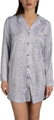 TAHARI Women's Long Sleeve Button Up Notch Collar Nightshirt with Piping and Pocket in Saudi Arabia
