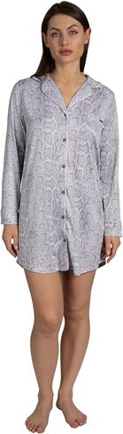 TAHARI Women's Long Sleeve Button Up Notch Collar Nightshirt with Piping and Pocket in Saudi Arabia