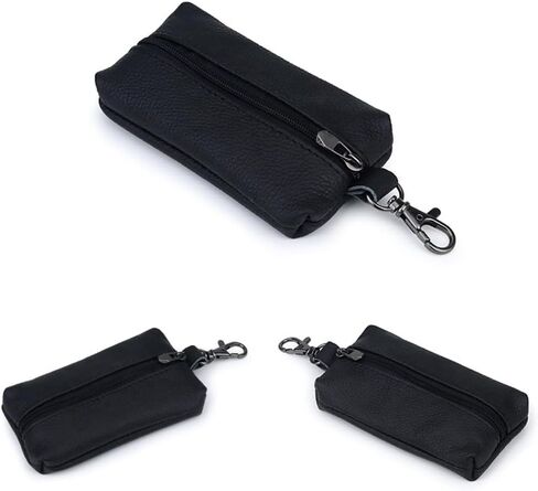 Auony Unisex Genuine Leather Key Case Wallet Pouch Bag Keychain Holder with Key Ring & Zipper (Black) in Kuwait