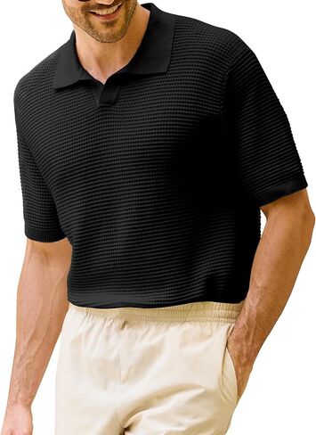 Kallspin Men's Cotton Knit Polo Shirt Textured Short Sleeve Casual Summer Beach Top in Saudi Arabia